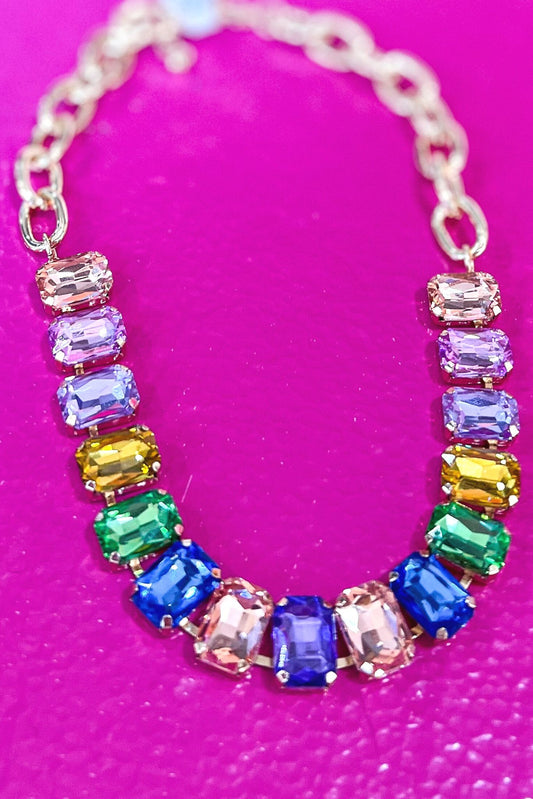Colorful Rectangle Rhinestone Link Necklace fall fashion, must have, elevated look, mom style, beaded detail, shop style your senses by mallory fitzsimmons
