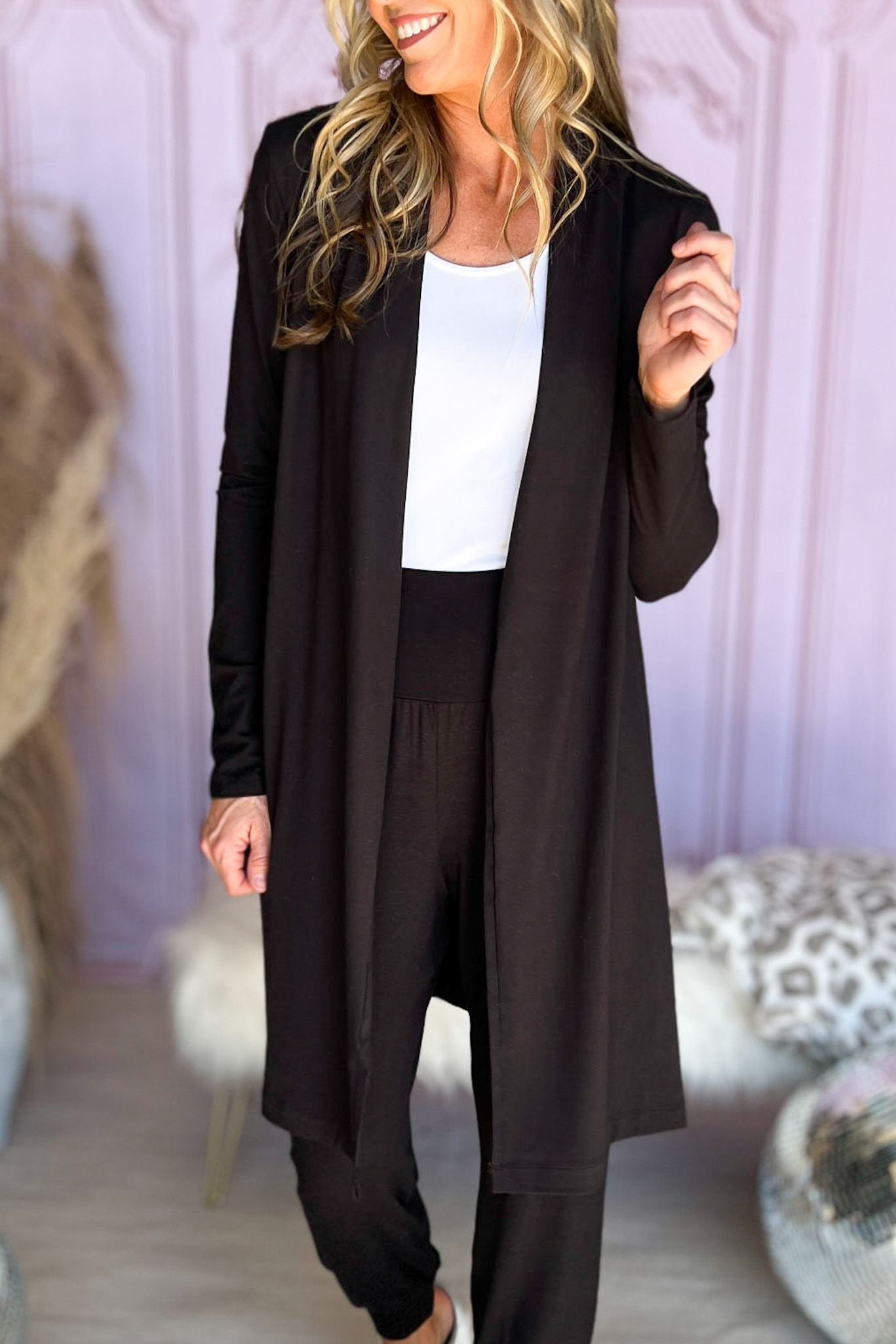 Black Soft Open Cardigan Side Slit Sweater Shop Style Your Senses