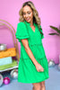 Kelly Green Tie Neck Layered Short Sleeve Tiered Dress