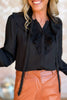 black Pleated Ruffle Detail Long Sleeve Button Down Top, fall fashion, must have, pre glam, holiday look, pre party, shop style your senses by mallory fitzsimmons