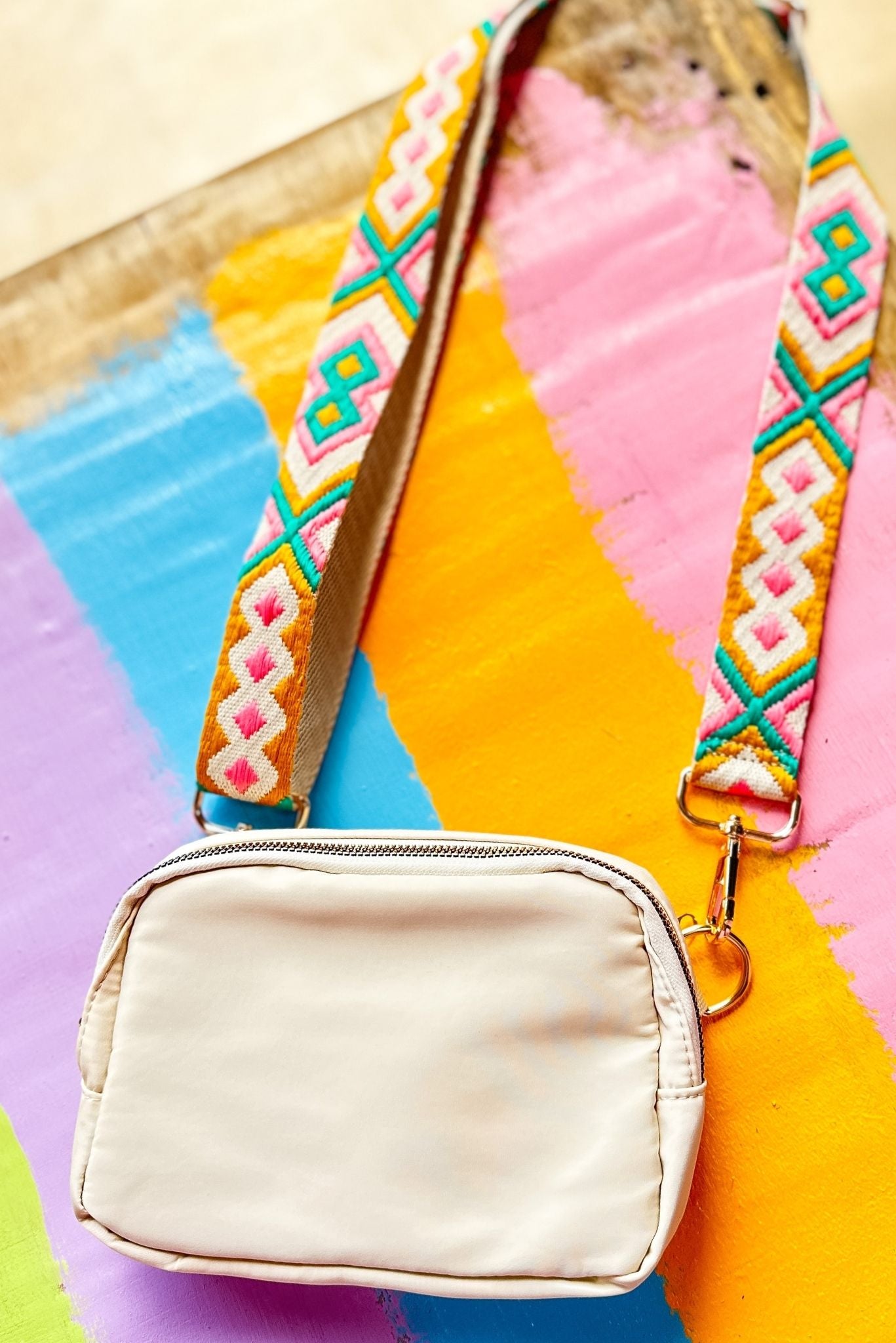 Ivory Interchangeable Strap Sling Bag, crossbody bag, spring look, tribal strap, sling bag, must have, shop style your senses by mallory fitzsimmons