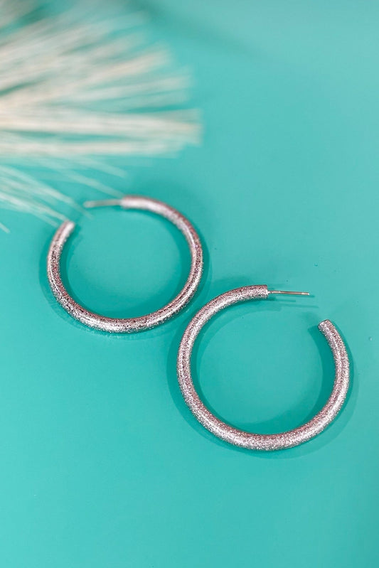 Medium Silver Sparkly Hoop Earrings