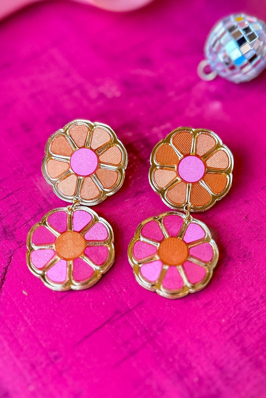 Light Pink Orange Flower Dangle Earrings