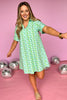 SSYS Turquoise And Green Chain Link Print Collared Poplin Dress, collar detail poplin, v neck, everyday wear, mom style, shop style your senses by mallory fitzsimmons