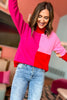 Hot Pink Red Colorblock Mock Neck Oversized Sweater, sweater weather, mom style, shop style your senses by mallory fitzsimmons