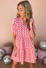 Hot Pink Geometric V Neck Tiered Dress, v neck, tiered dress, spring look, spring fashion, must have, shop style your senses by mallory fitzsimmons
