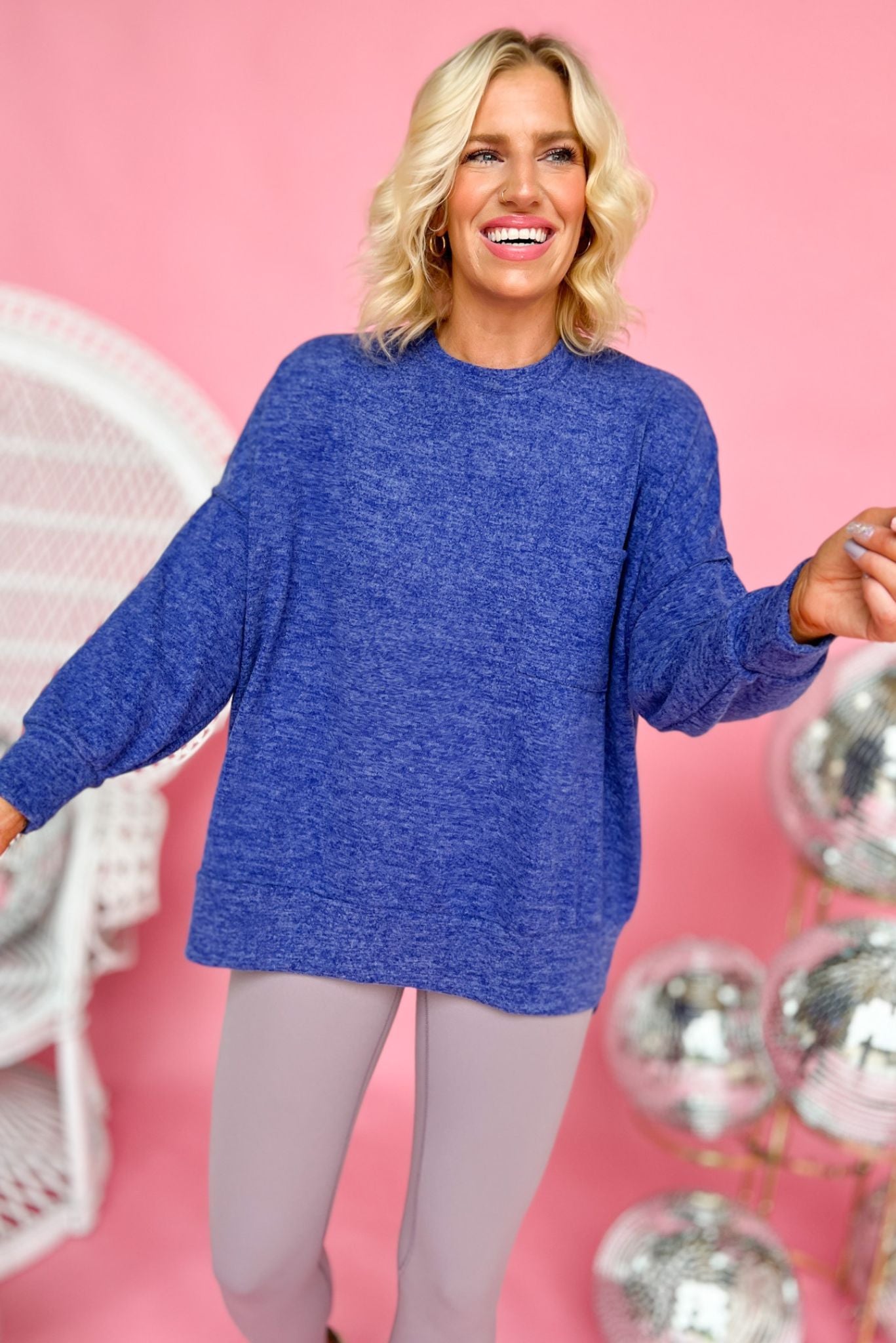 blue Brushed Drop Shoulder Front Pocket Sweater, fall fashion, must have, layered look, mom style, everyday wear, shop style your senses by mallory fitzsimmons