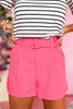 Hot Pink Belted Shorts, pops and prints, spring fashion, belted shorts, mom style, must have, shop style your senses by mallory fitzsimmons