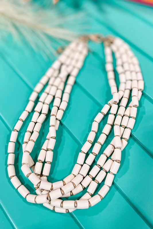 Ivory Cylinder Bead Layered Necklace,, spring fashion, chain link necklace, mulit color, must have, mom style, shop style your senses by mallory fitzsimmons