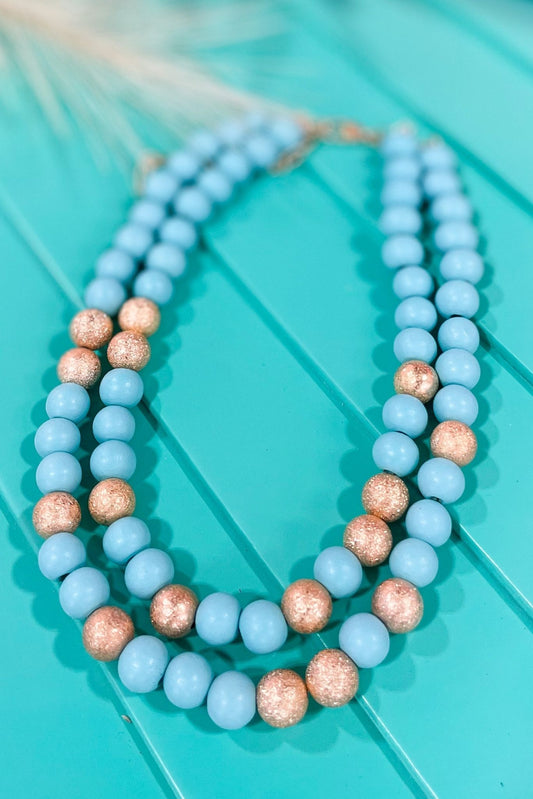 Turquoise Wood Gold Bead Necklace, spring accessory, must have, elevated look, mom style, chic, shop style your senses by mallory fitzsimmons