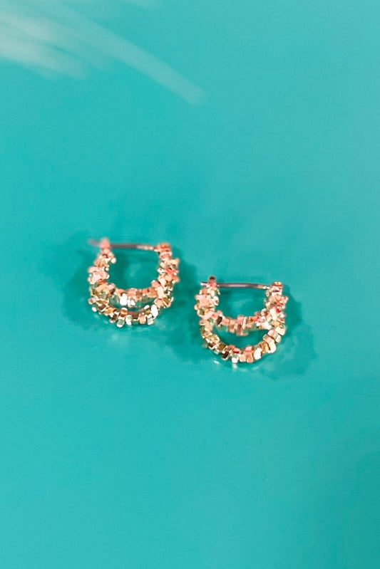 Small Gold Square Beaded Double Layer Hoop Earrings *FINAL SALE*