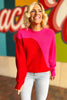 Hot Pink Red Colorblock Wave Knit Sweater