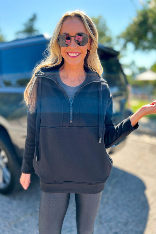 Black 3/4 Zip Up Pullover, must have, everyday wear, mom style, hoodie, fall basic, shop style your senses by mallory fitzsimmon