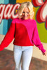 Hot Pink Red Colorblock Wave Knit Sweater