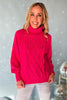 Hot Pink Cable Chunky Knit Turtleneck Sweater *FINAL SALE*