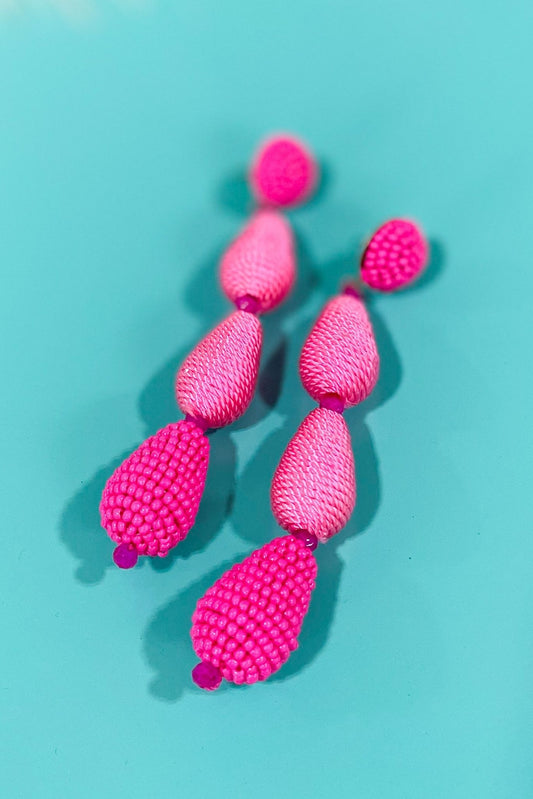 Fuchsia Triple Drop Seed Bead Earrings