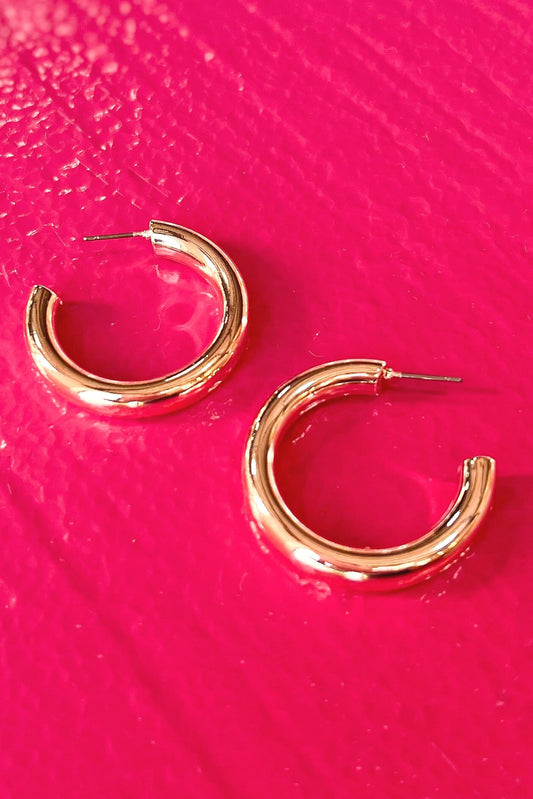 Shiny Beige Thick Open Hoop Earrings