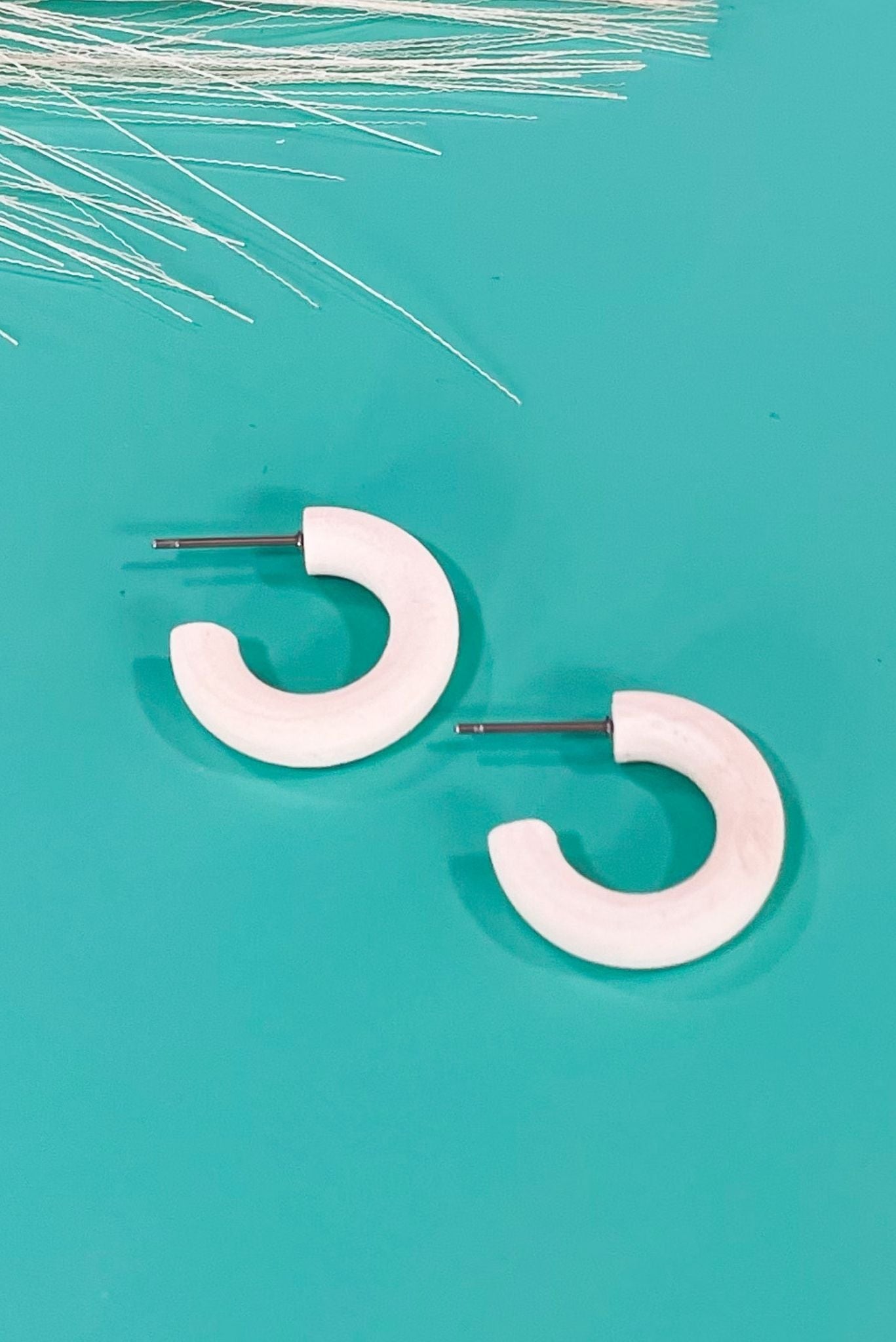 Small White Wooden Open Hoop Earrings