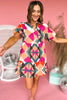 THML Multi Geometric Print V Neck Puff Sleeve Dress, spring fashion, everyday look, shift dress, print detail, mom style, shop style your senses by mallory fitzsimmons