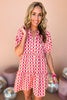 Hot Pink Geometric V Neck Tiered Dress, v neck, tiered dress, spring look, spring fashion, must have, shop style your senses by mallory fitzsimmons