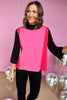 Hot Pink Black Colorblock Mock Neck Bell Sleeves Sweater, mock neck detail, fall must have, trendy, mom style, shop style your senses by mallory fitzsimmons