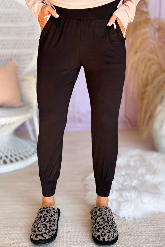 Black High Waist Rayon Span Pocket Joggers *FINAL SALE*