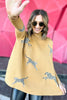 Camel Mock Neck Side Slit Animal Sweater