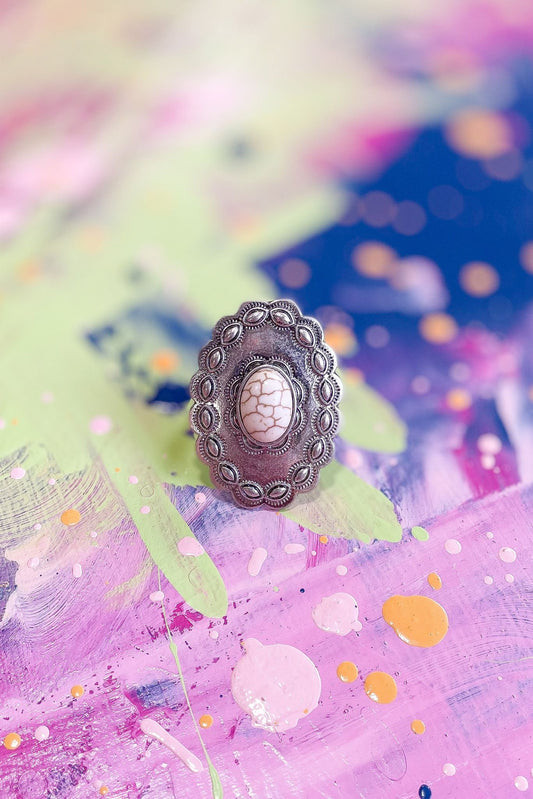 Silver Ivory Stone Oval Western Ring, Mom Style, Western Chic, Easy Accessory, Summer Essential, Shop Style Your Senses by Mallory Fitzsimmons