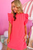 Neon Pink Frill Neck Ruffle Cap Sleeve Shift Dress, cap sleeve, ruffle detail, resort wear, spring break, mom style, shop style your senses by mallory fitzsimmons