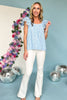 Blue Lace Layered Ruffle Shoulder Top *FINAL SALE*