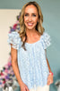 Blue Lace Layered Ruffle Shoulder Top *FINAL SALE*