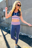 Navy Sports Bra With Mauve Contrast and White Racing Stripes SSYS The Label, athleisure, everyday wear, mom style, layered look, must have, shop style your senses by mallory fitzsimmons