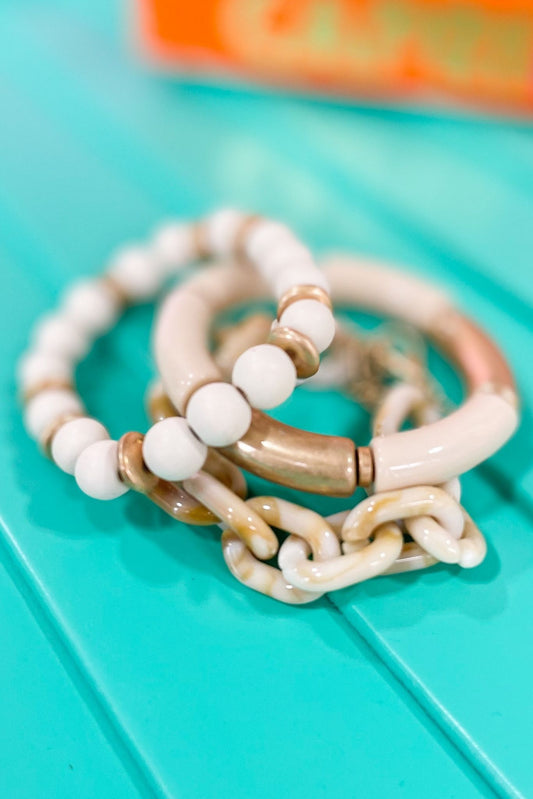 Ivory Acetate Beaded Bracelet Stack