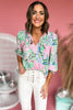Pink Printed Frill Neck Tie 3/4 Sleeve Top, spring fashion, spring style, lightweight top, must have, work to weekend, shop style your senses by mallory ftizsimmons