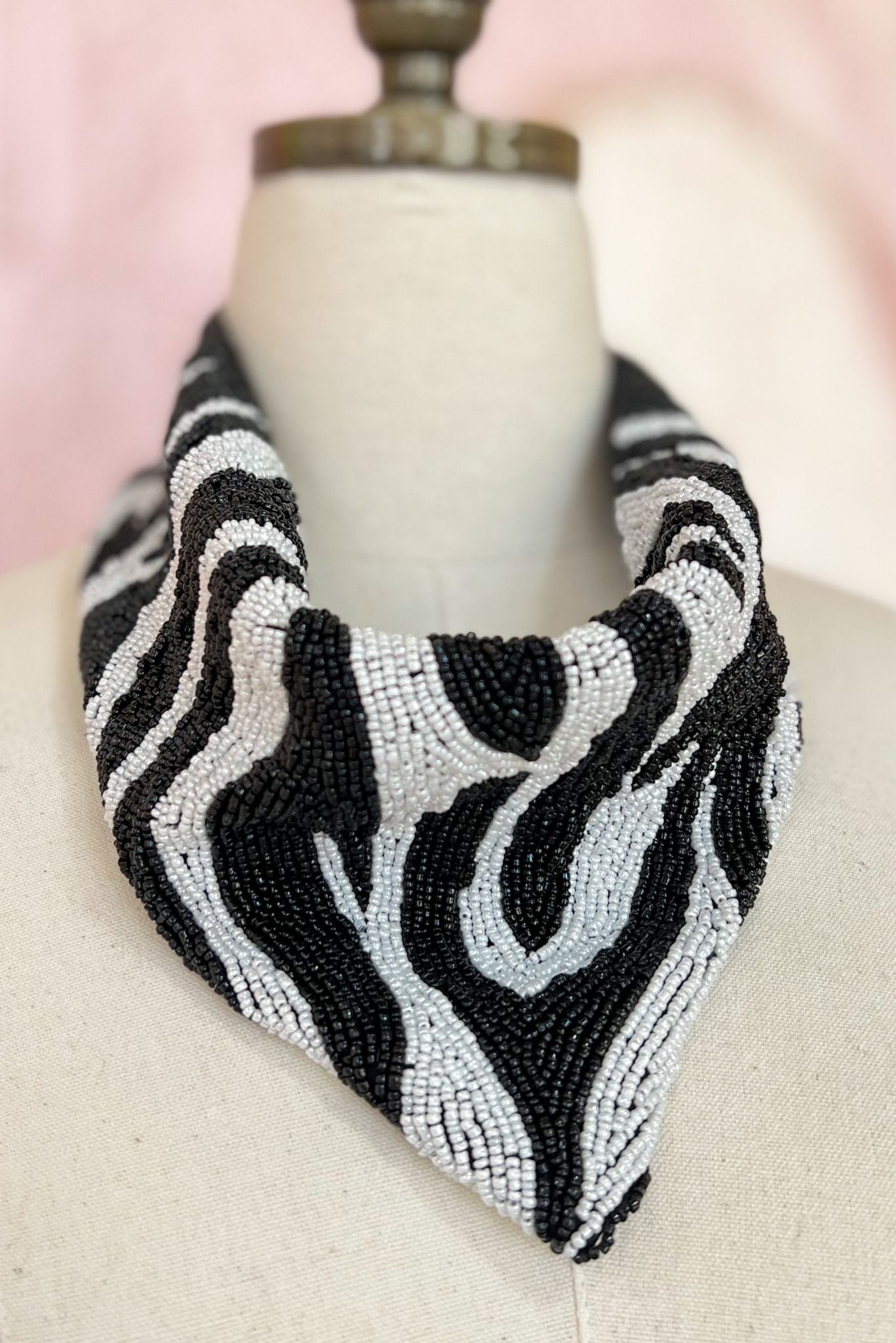 Black White Animal Stripe Seed Bead Collar Necklace, fall fashion, fall must have, elevated look, trendy, mom style, shop style your senses by mallory fitzsimmons