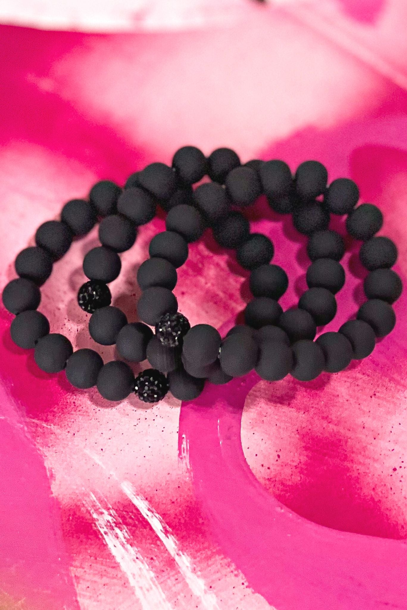 Black Matte Clay Ball Beaded Bracelet Stack, black bracelet stack, elevated stack, everyday wear, mom style, shop style your senses by mallory fitzsimmons