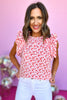 Ivory Pink Floral Ruffle Cap Sleeve Top