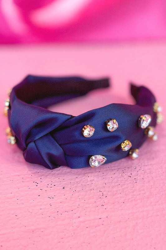 Navy Rhinestone Knot Headband