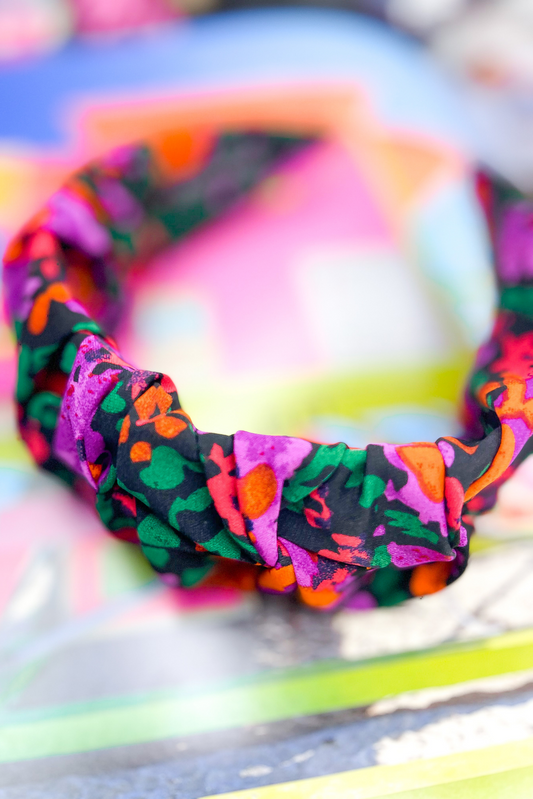 Black Pink Floral Print Headband