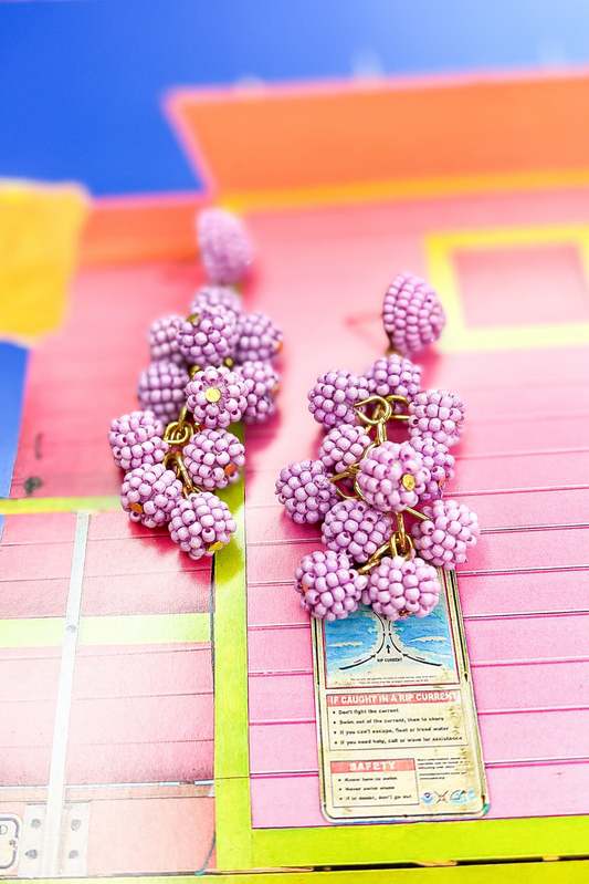 Lavender Seed Bead Ball Cluster Vine Dangle Earrings