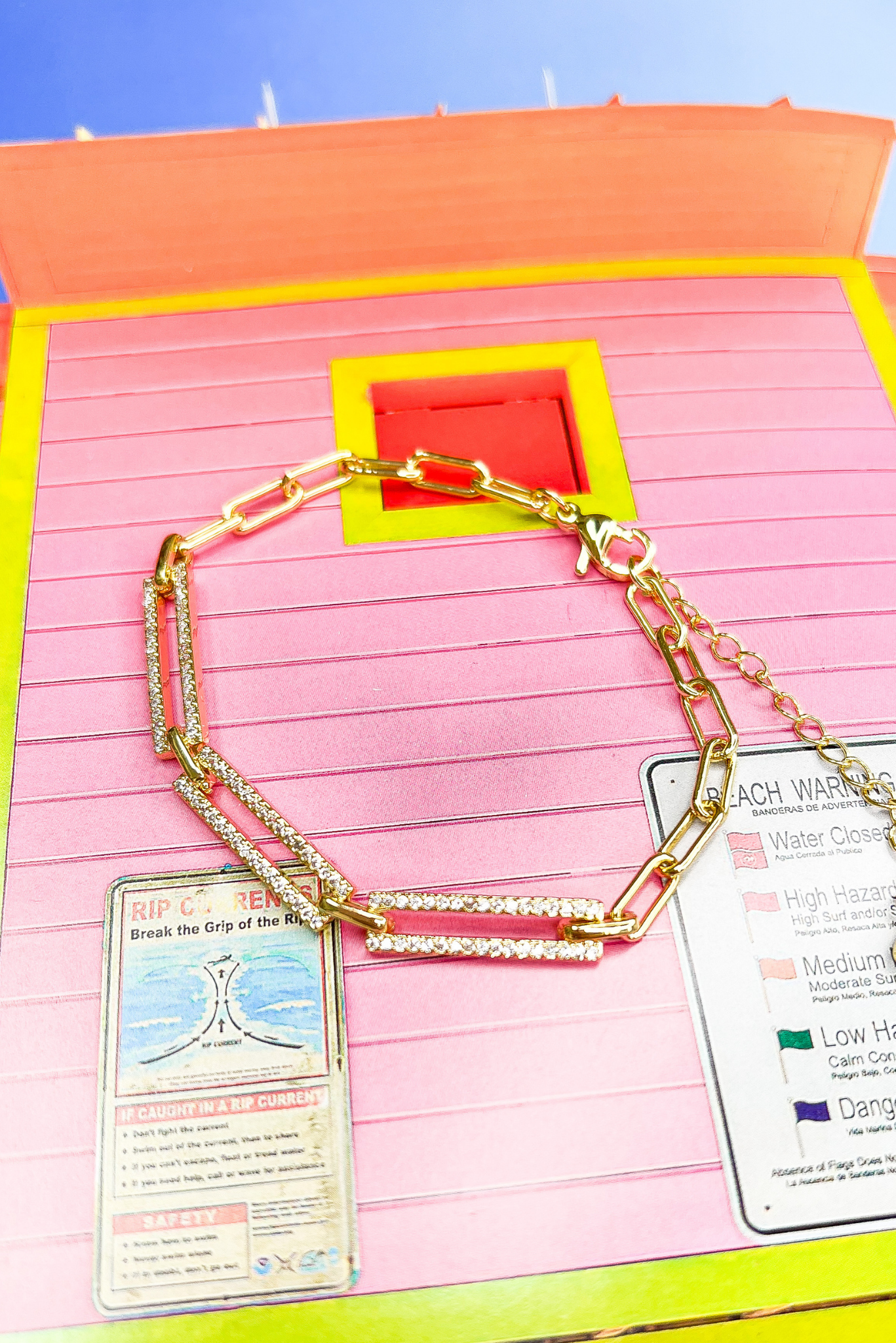 Gold Rhinestone Rectangle Chain Link Bracelet