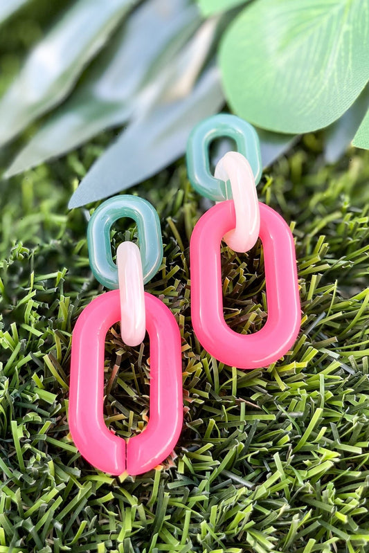 Fuchsia Cream Green Acrylic Link Earrings, shop style your senses by mallory fitzsimmons