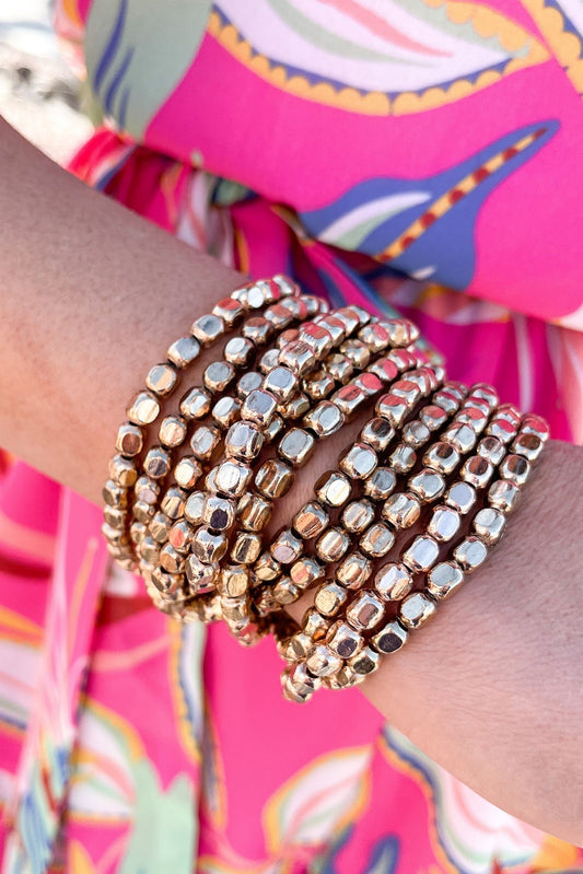 Matte Gold Cube and Square Bead Bracelet Stack, shop style your senses by mallory fitzsimmons