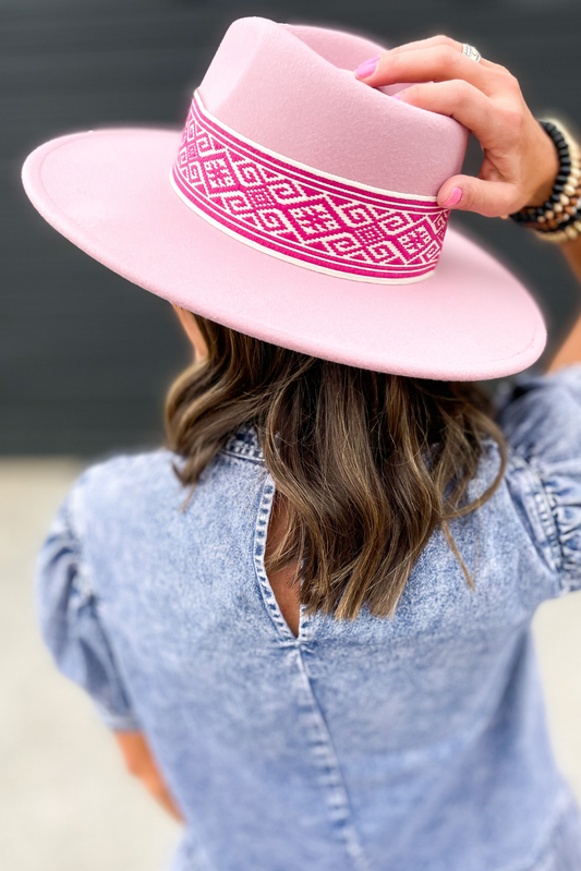 Pink Diamond Embroidered Band Hat