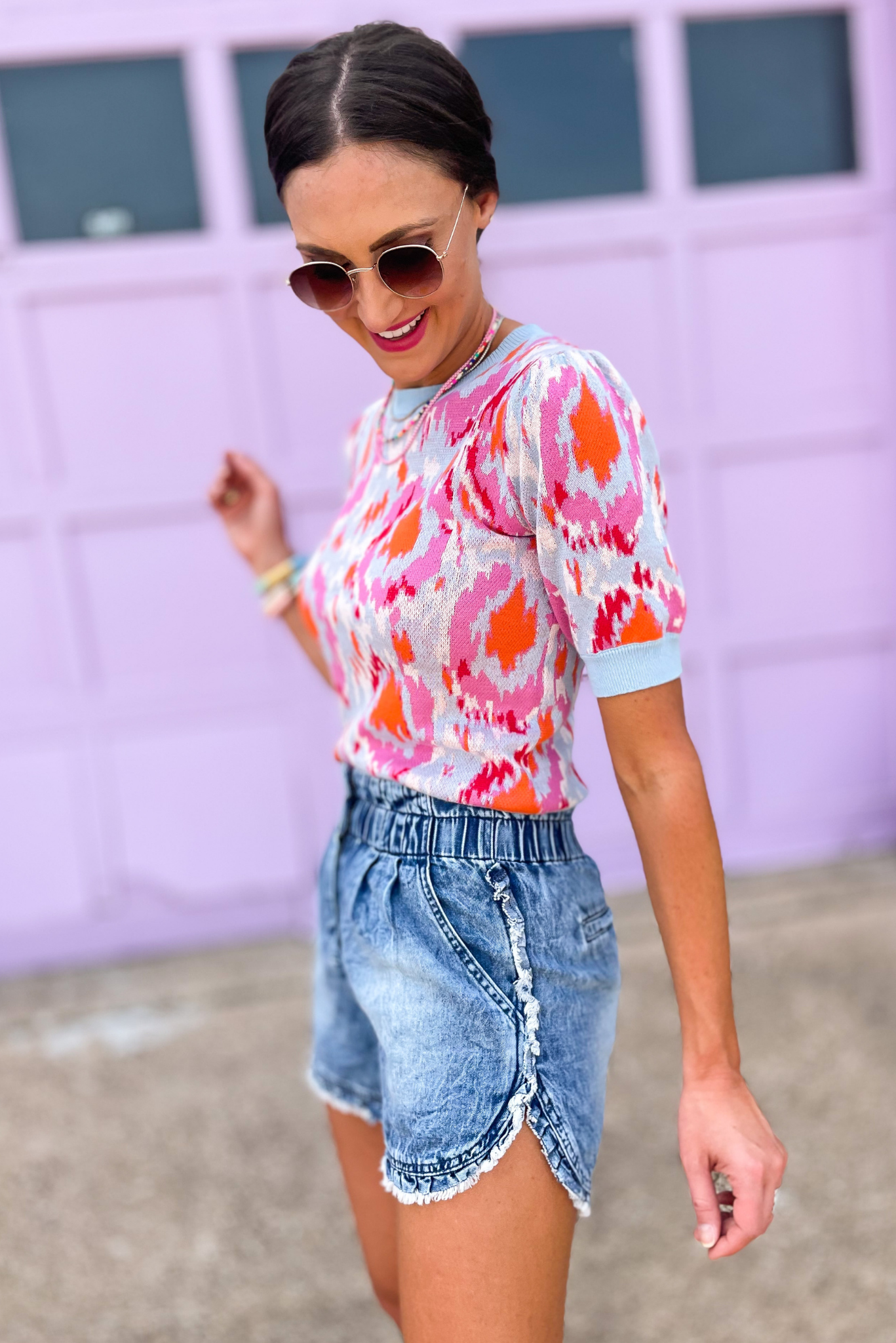 Puff Sleeves Abstract Printed Crop Top With Drawstring