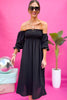 Black Smocked Bubble Sleeve Square Neck Dress, maxi dress, vacation vibes, smocked, puff sleeve, long dress, spring time, spring maxi, work to weekend, vegas, shop style your senses by mallory fitzsimmons