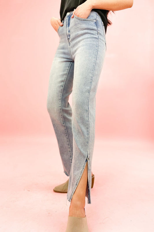  Light Wash Straight Leg Jeans, cropped, split hem, detailed, light wash, straight leg, shop style your sense by mallory fitzsimmons