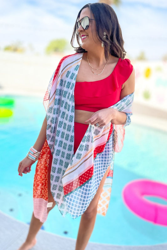  Coral Printed Kimono Cover Up, swim, coral, multi print, swim cover up, shop style your senses by mallory fitzsimmons