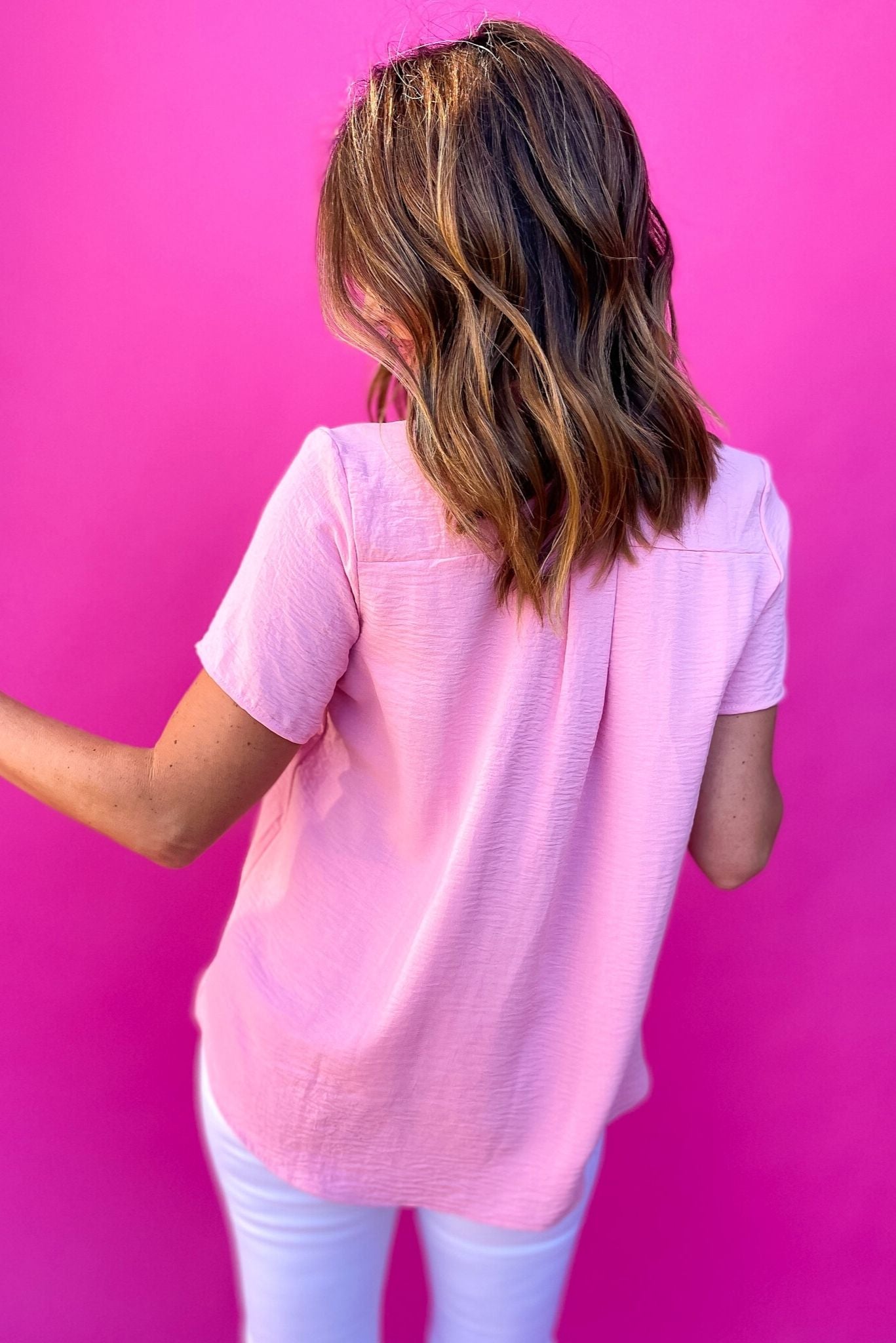 light pink v neck gathered top ,light pink, v neck, blouse, work to weekend, shop style your senses by mallory fitzsimmons