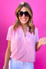 light pink v neck gathered top ,light pink, v neck, blouse, work to weekend, shop style your senses by mallory fitzsimmons